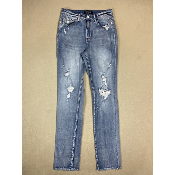 Judy Blue Denim - Judy Blue Jeans Womens 7/28 Blue Boyfriend Fit Distressed Mid Rise Straight Leg